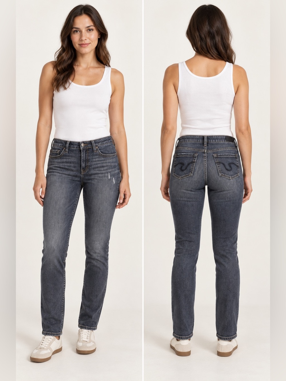 High-Rise Straight Leg Jeans in Washed Charcoal brand refuge